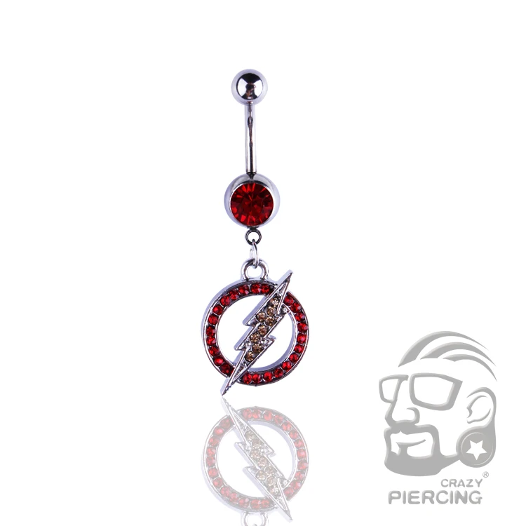 Lightning Red Gems 316L Stainless Steel Navel Ring Fashion Body Jewelry