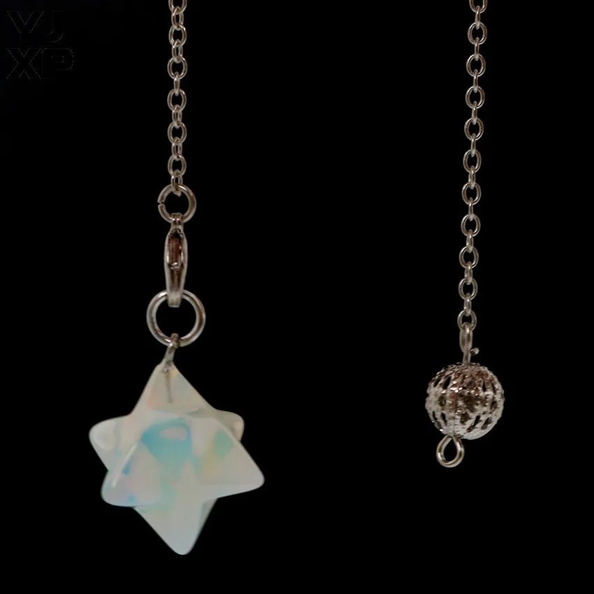 

YJXP Ethnic Style Silver Plated Link Chain Eight Pointed Star Pendant Amulet Opalite Opal Jewelry