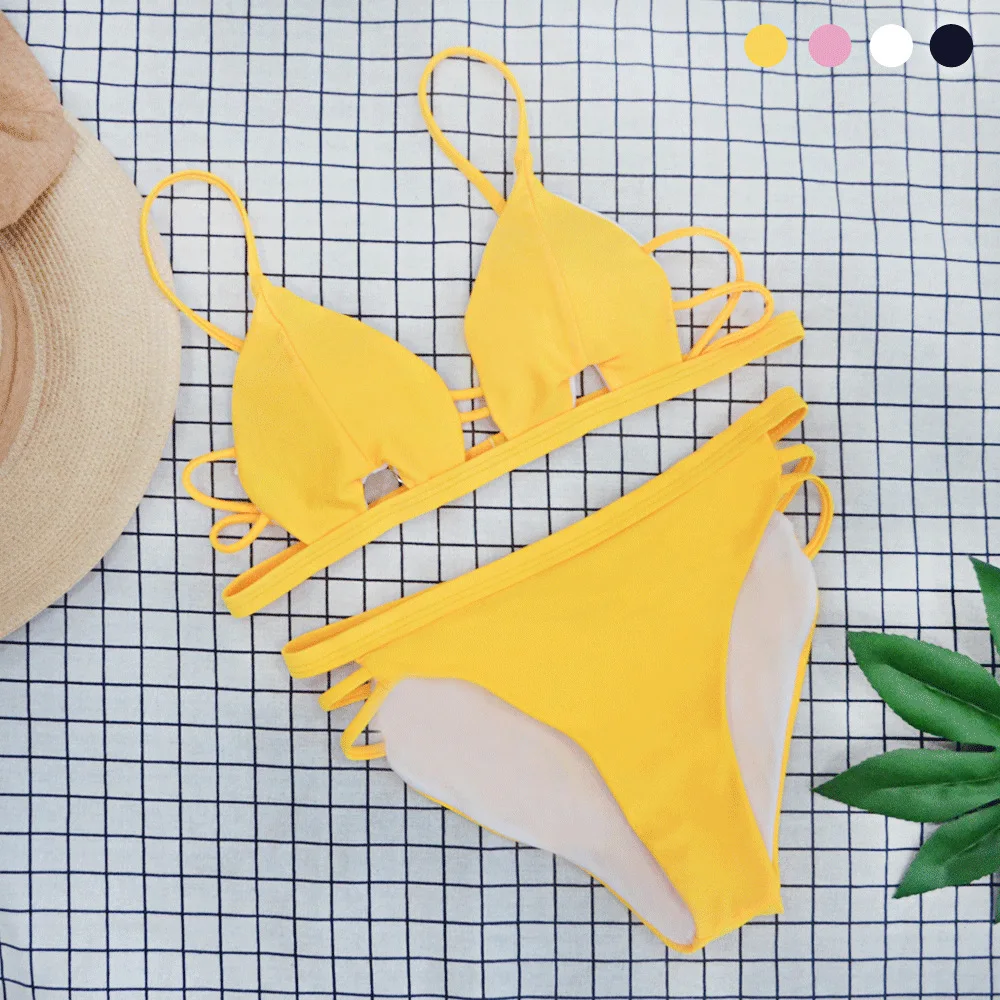 

Sexy Solid Bikinis Set Women 2019 New Low Waist Swimsuit Push Up Swimwear Brazilian Beach Bathing Suit Thong Bikini Biquini