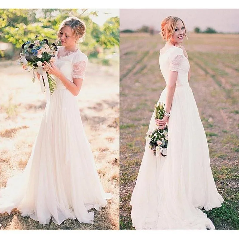 

Bohemian Country Wedding Dresses 2019 robe de mariee Boho Chiffon Wedding Gowns A Line Lace Custom Made Bride Dress