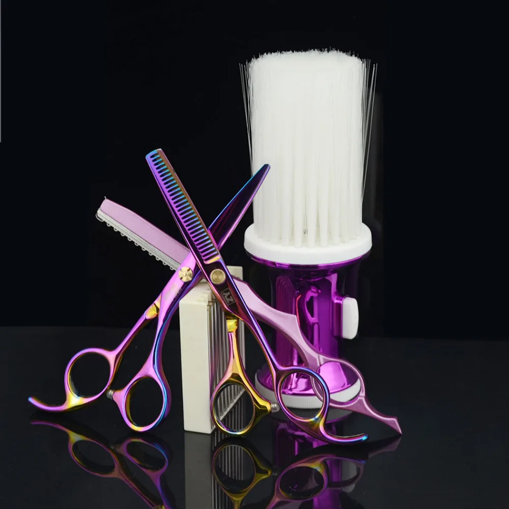 

ZY 5in1 Professional Barber Salon Kit Hair Cutting Scissor Shear Hairdressing Thinning Scissors Razor Neck Duster Hair Brush