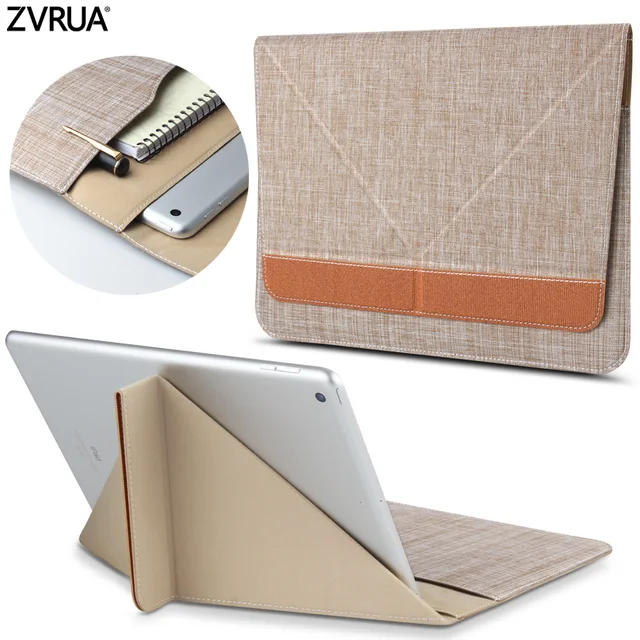 Cheap ZVRUA High quality New 2017 2018 Tablet Cover Sleeve Bag with stents for iPad Air 1 / 2 / Pro 9.7 inch