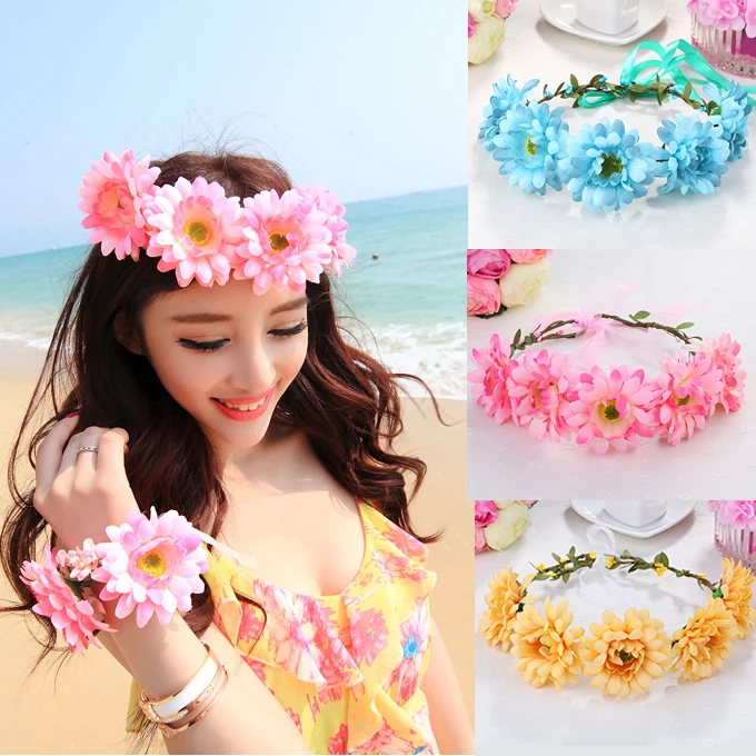 

2016 Fashion!! Bohemian Wreath Gerberas daisy Headband Garland For Girls And Womens Party Wedding Hair Wreaths