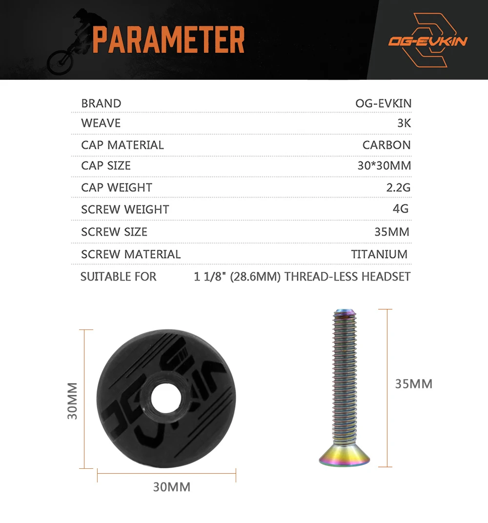 OG-EVKIN C002 Сверхлегкий карбоновый стержень гарнитура верхняя крышка с титановыми винтами для 28,6 мм 1-1/" вилка крышка трубки Аксессуары для велосипеда