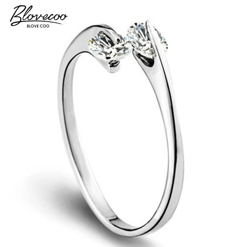 

Silver double crystal openings rings female models wild fashion jewelry cute retro jewelry factory wholesale super flash