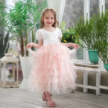 

SALE Flower Girl Princess Dress Eyelash Back Lace Fluffy Tulle Wedding Party Dress Children Clothing E13841