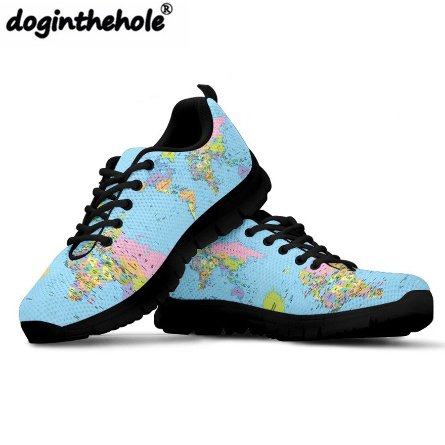 Doginthehole zapatos de primavera para niña, zapatillas de deporte de moda para mujer patrón de globo geografico, calzado antideslizante de malla cómodo para caminar|Zapatos planos de mujer| AliExpress