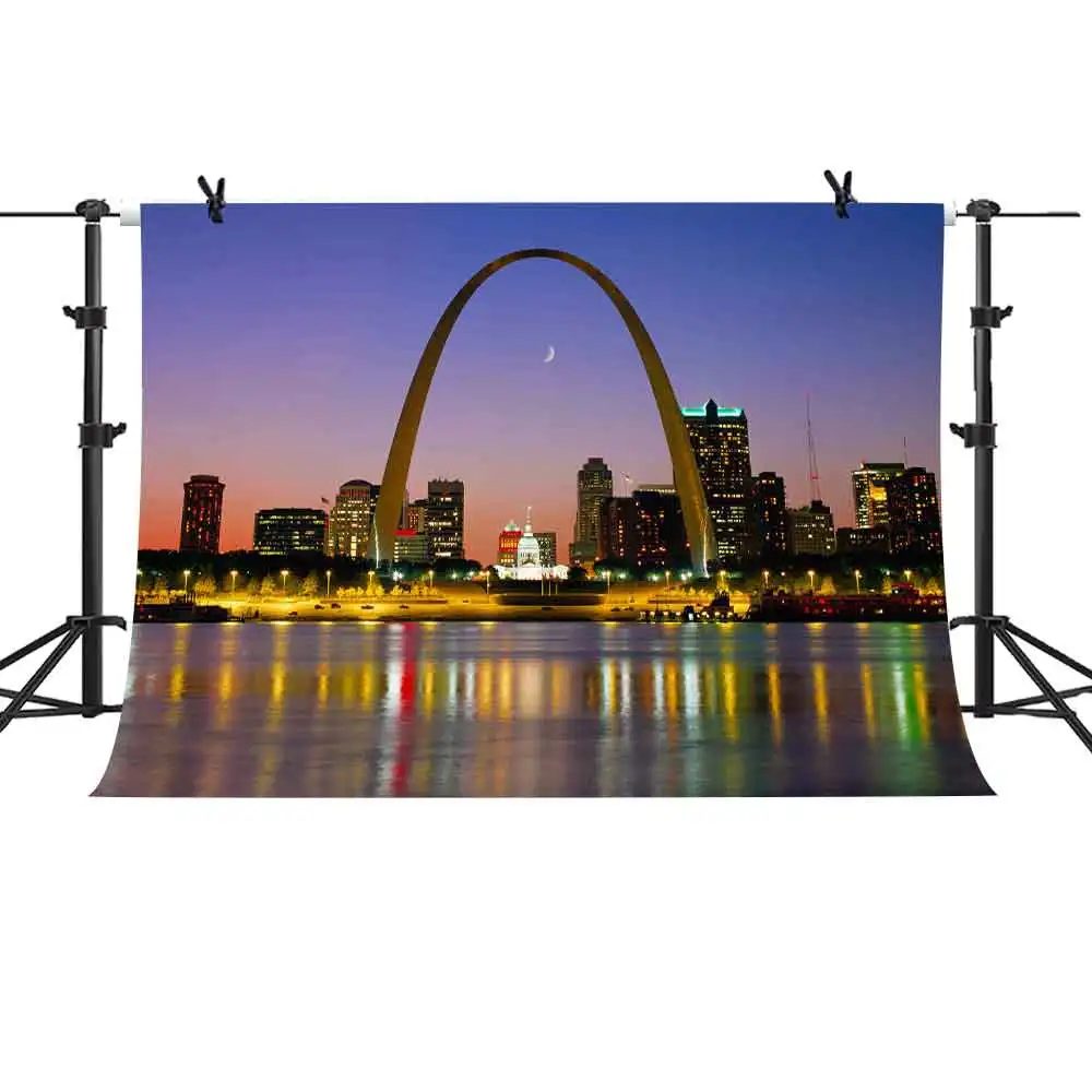

MTMETY Beautiful Night View of St. Louis City Background USA Vinyl Photography Backdrop for Party Portrait Home Decoration