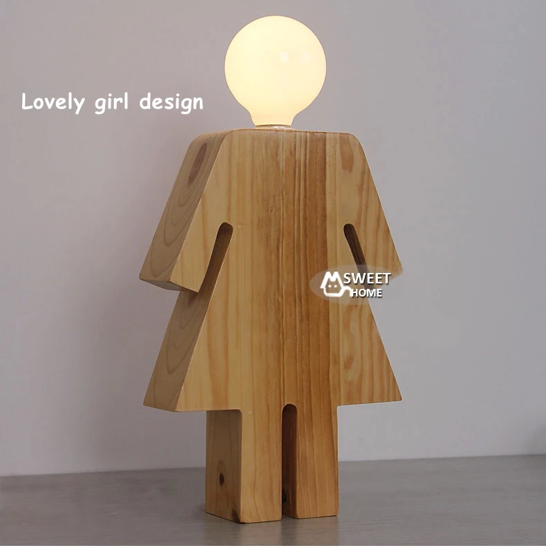 Diseño de la novedad del muchacho y de la muchacha lámpara de escritorio base de madera.jpg