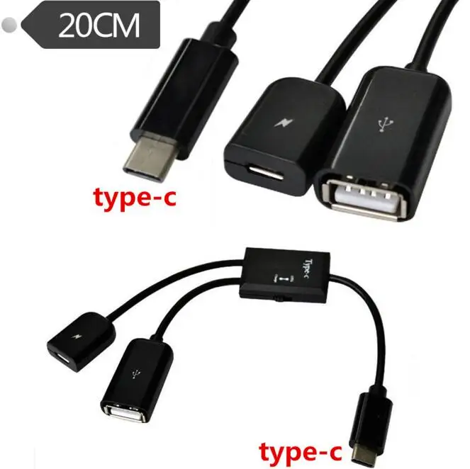(100pcs/lot) 2 Ports USB 3.1 Type C OTG Charge HUB Cable 2in1 USB C male to USB 2.0 A + Micro