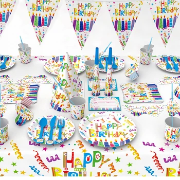 

101pc/lot 6 kids Cute Happy Birthday print Party Set Tableware table cover Plate Napkins for Happy Birthday Party Decor&supplies