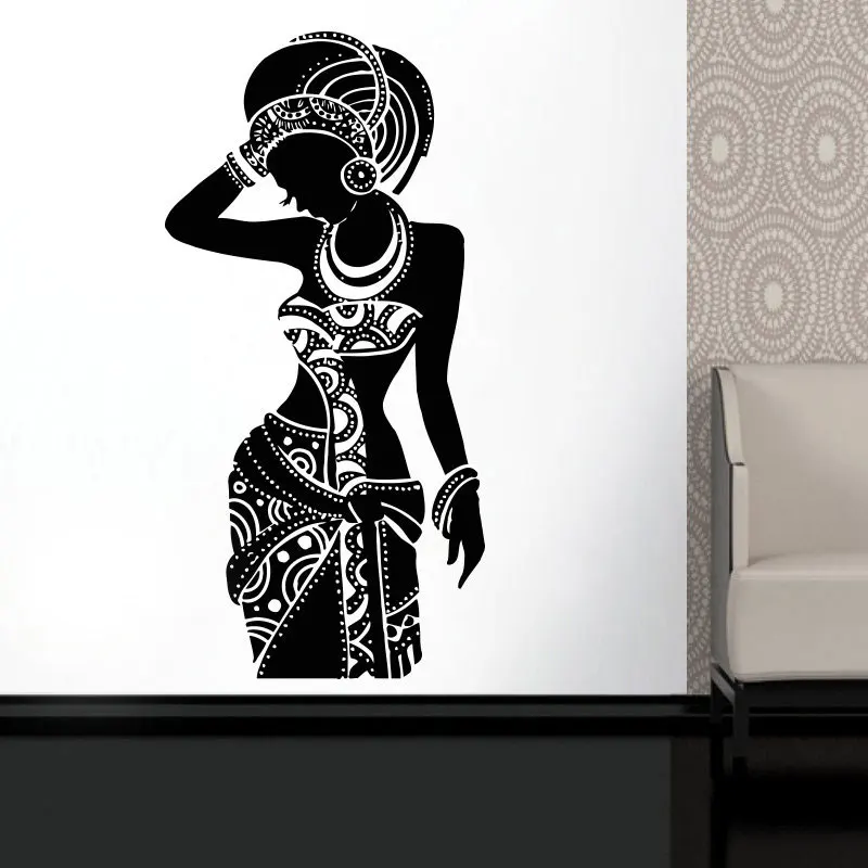 Африканская Наклейка на стену, Трайбл, африканская стена, искусство, черная женщина, бохо, наклейки для спальни, декор комнаты, наклейка, Африка, искусство, Декор, Новое поступление, AM01 - Цвет: Черный