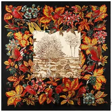 POBING шелковый шарф, женские Большие шали, цветочный принт с птицами, палантины, квадратная бандана, на холме, косынка, шарф для женщин, 130 см