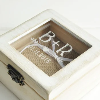 

Personalized Wedding Ring Box Engagement box Wedding Valentines Gift Glass Ring Bearer Box White Ring Pillow