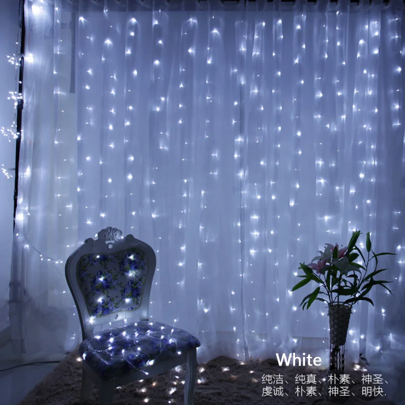 Luzes do Partido do Casamento Casamento do Jardim do Diodo Emissor de Cortina Guirlandas de Natal Seqüência de Luz Luzes de Decoração 3x3 m 300 Led Fada Cordas do Jardim do Diodo Decoração Led 9 Fios de LED