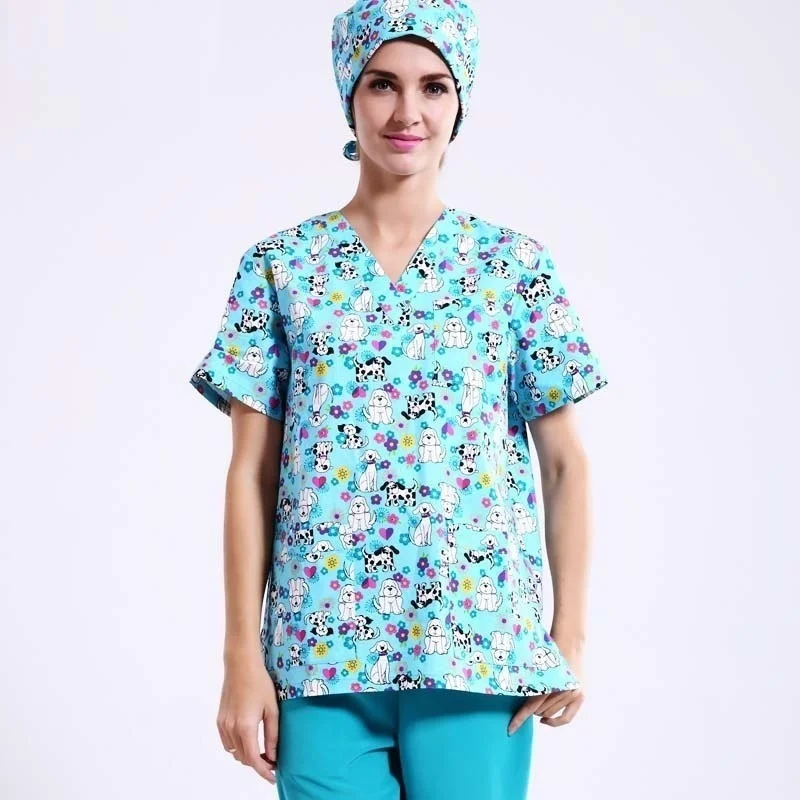 Больница доктор хирургическая форма Лето v-образным вырезом больница красота скрабы рубашка медицинская форма женские хирургические халаты Топы - Цвет: Blue