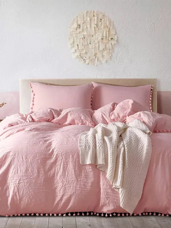 

Bedding Set Solid Color Duvet Cover Set Bed Cover and Pillow Fluffies Fringe Double Queen King