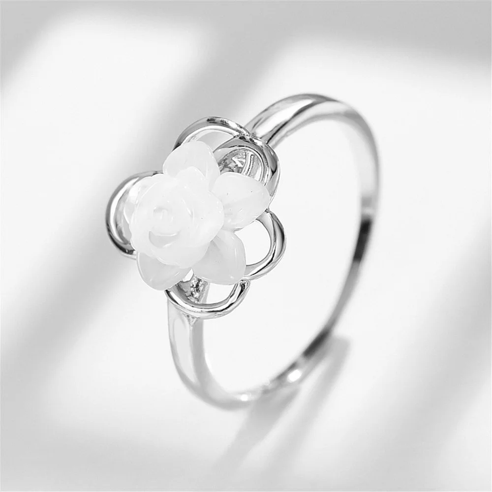 shell flower Rings 100% Sterling 925 silver Jewelry Vintage Adjustable rings for women girl gift