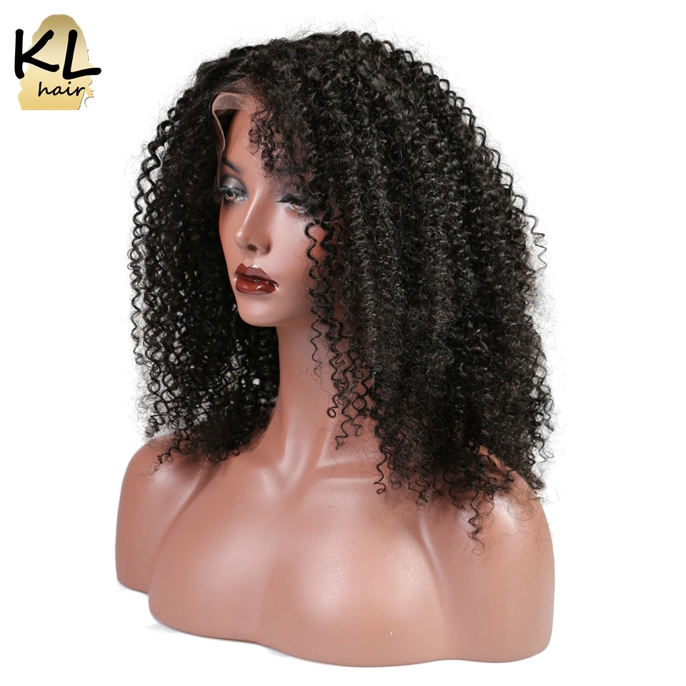 KL Saç Dantel Ön İnsan Saç Peruk Afro Kinky Kıvırcık Doğal renk Ile Siyah Kadınlar Için Brezilyalı Remy Saç Dantel Peruk Bebek saç
