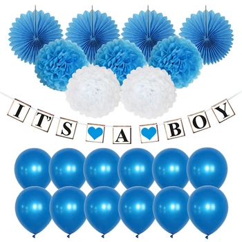 

HAOCHU 22pcs Vintage Paper Garland Boy Christening Bunting Decorative Paper Fan Flower Baby Shower First Birthday Celebration
