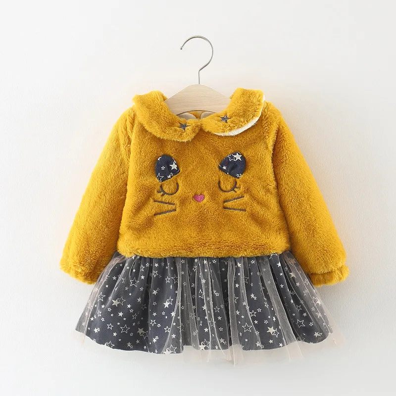 

Girls Dress Winter Warm children Autumn clothes Tops infant girl baby princess Thick Wear cute mesh Cashmere Christmas Dresses