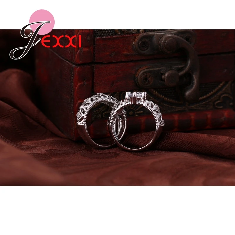 Модные прозрачные кольца с кубическим цирконием для пары, наборы для женщин, Винтажные белые CZ Ювелирные изделия, кольца