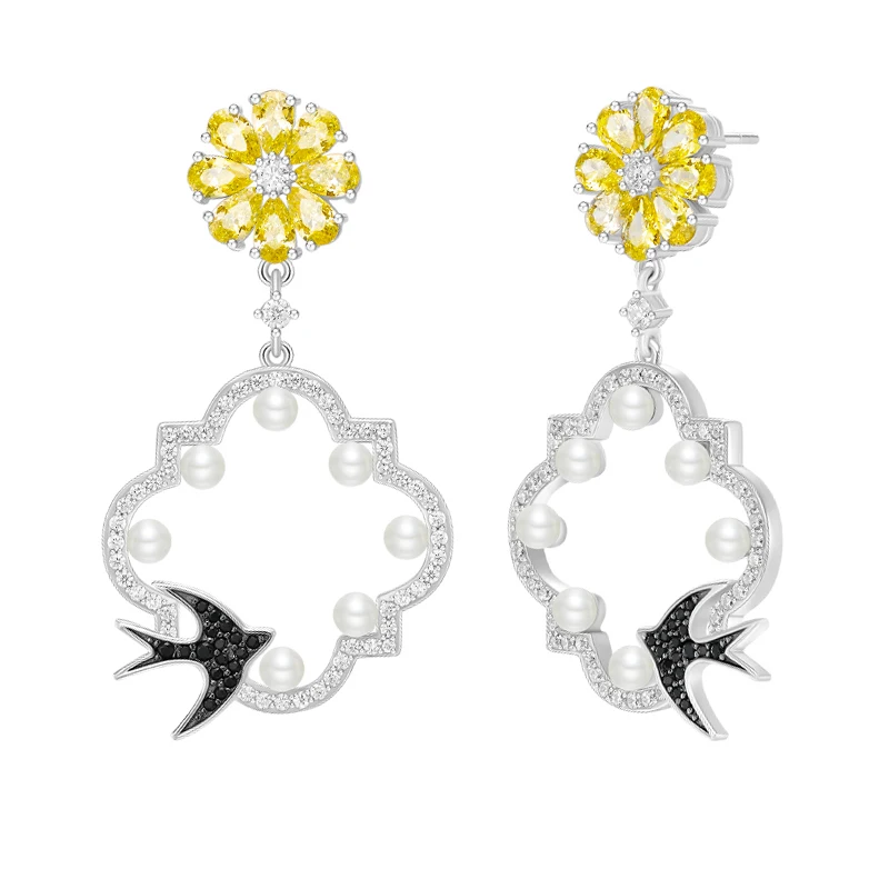 

Marigold & Window Folwer Swallow Long Earrings Women Personality Design Elegant Earrings Weddings Party Jewelry