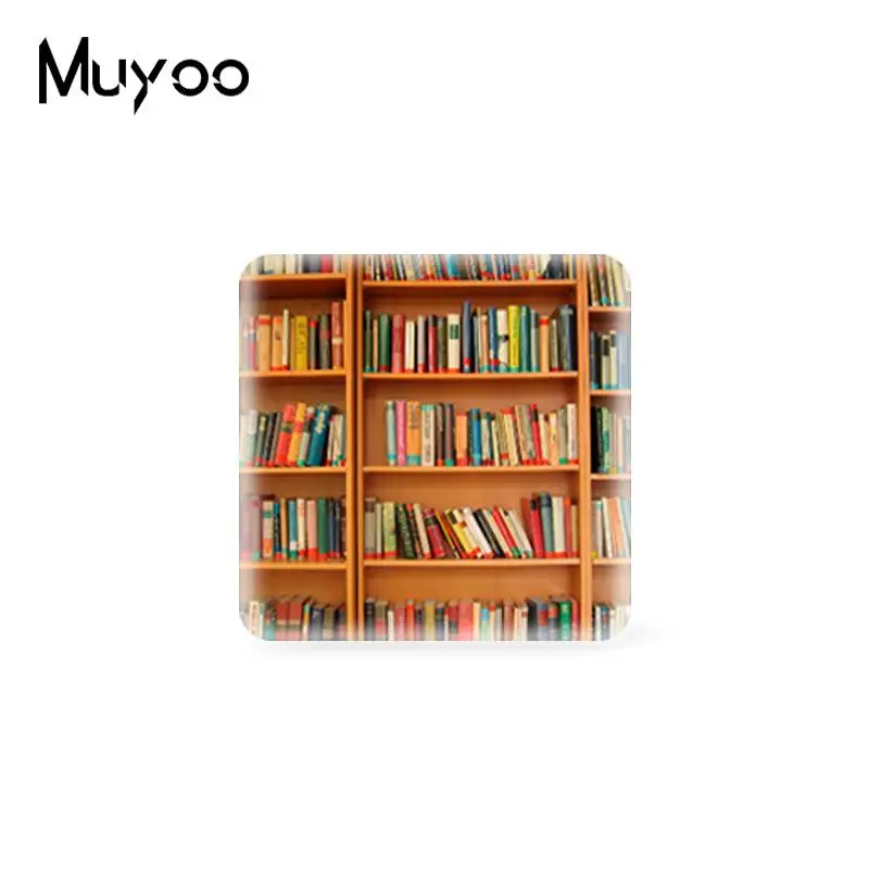 

2018 New Bookshelf Books Art Square Cabochon Jewelry Library Bookworm Reading Glass Cabochons Gifts Hand Craft