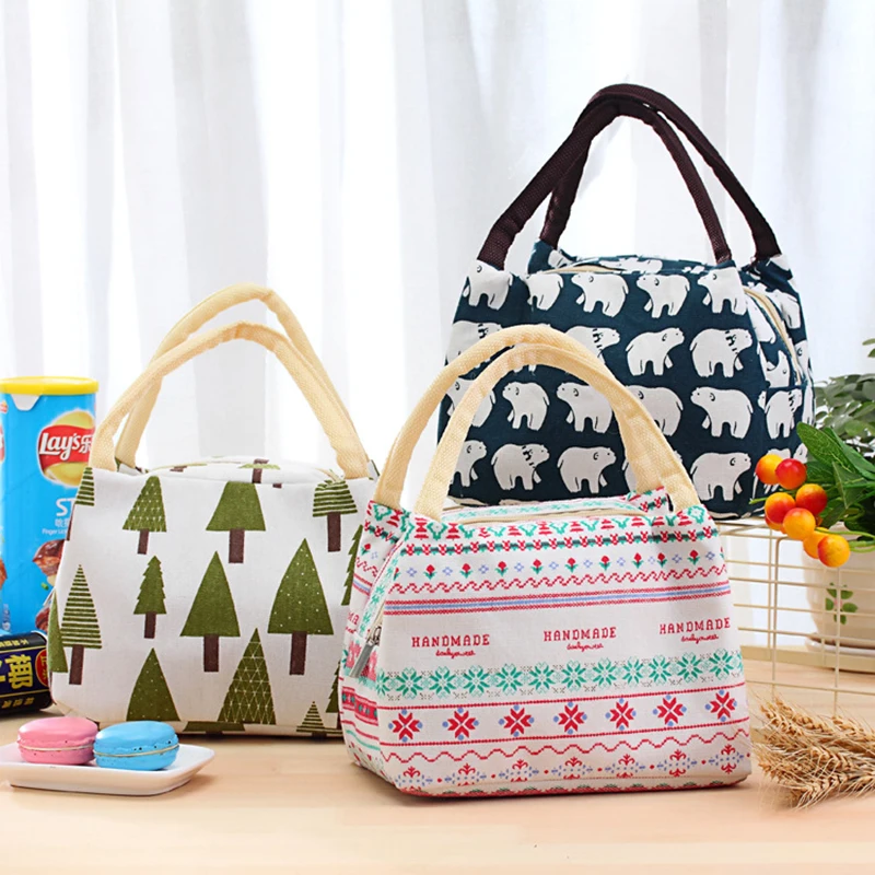 Lunch Portable Picnic Bag Outdoor Camping Equipment Cute Camping Bag Thermal Cooler Food Bags Tote Insulated Canvas For Hiking