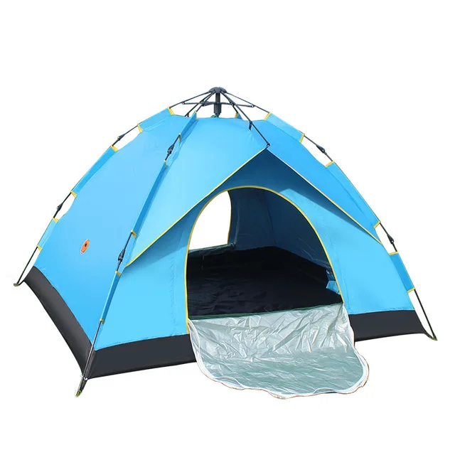 Однослойная Автоматическая палатка для 3-4 человек, наружная Водонепроницаемая полиэфирная водонепроницаемая ткань с серебряным покрытием, семейная палатка для путешествий - Цвет: blue