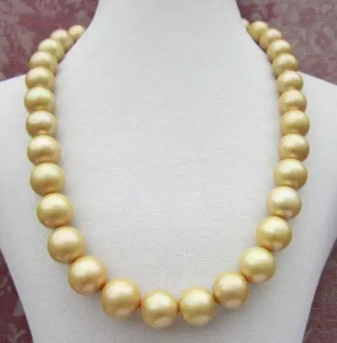 

Huge AAA 12-13mm NATURAL south sea Golden round pearl pendant necklace shipping free