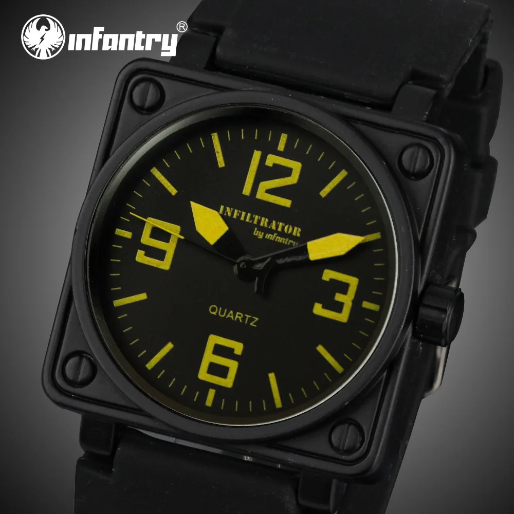 Achat D INFANTERIE Mens Montres Haut Marque De Luxe Militaire Montre Hommes Carré Tactique Armée Noir Silicone Montres pour Hommes Relogio Masculino