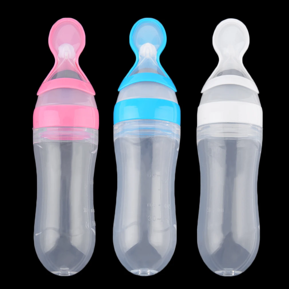 Новые Силиконовые Детские младенческой ложка бутыль с рис Крупы Дети Кормление дополнение силикагель ложка отъема посуда 90 мл