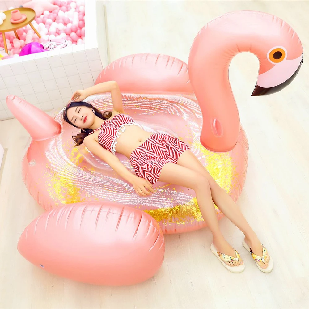2019 Новые гигантские надувные пайетки цвета розового золота Фламинго плавающей строки воды крепление взрослых плавающей кровать шкафа Piscina