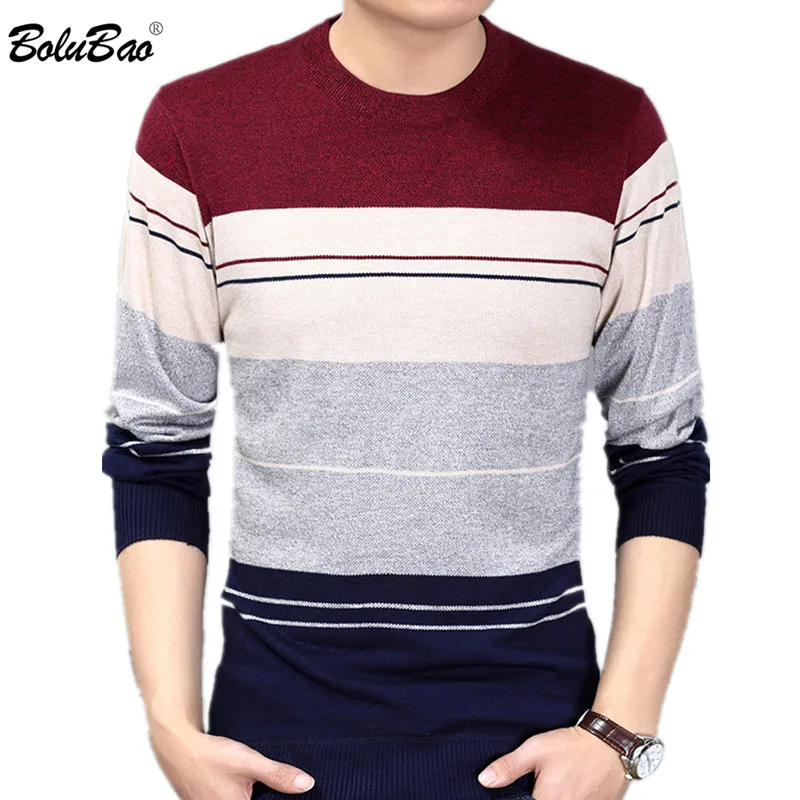

BOLUBAO Brand Men Casual Stripe Sweater Spring Autumn Male Slim Fit Splice Pullover 2019 Men's Solid Color Sweaters