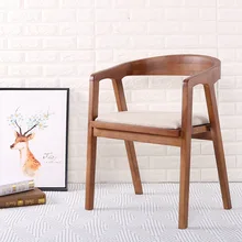 Nordic Wooden Dining Chair American Vintage Home Furniture Coffee Restaurant Bedroom Study Casual Simple with Armrest Back Chair