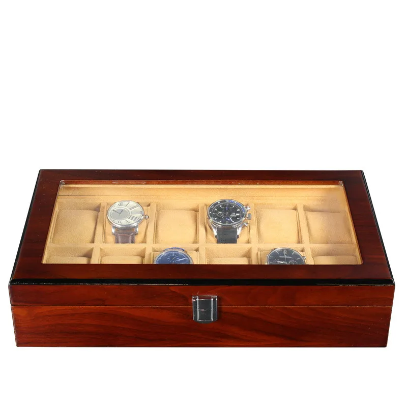 12 сетчатый деревянный ящик для часов чехол для хранения Органайзер для ювелирных украшений высококлассный подарок Ретро Роскошный футляр для наручных часов деревянная коробка для часов
