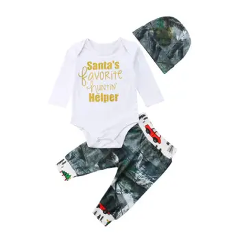 

Newborn Baby Boys Girls Clothing Tops Romper Pants Hat Cotton 3Pcs Casual Outfits Set Clothes Sets Baby Boy 0-24M