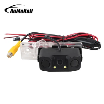 

AuMoHall 2 in 1 Car Parking System Radar Sensor HD CCD Auto Rearview Camera with LED Light Buzzer