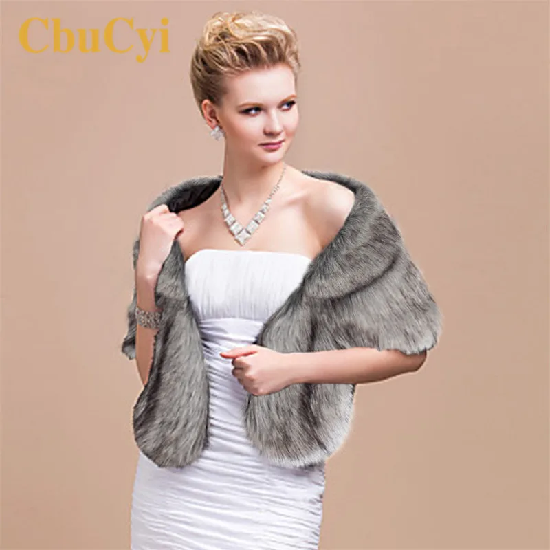 

Winter Bridal Faux Fur Coat Women Shawl Wedding Evening Party Wraps Slim Fur Shoulder Capes Elegant Ladies Faux Fur Cape Poncho