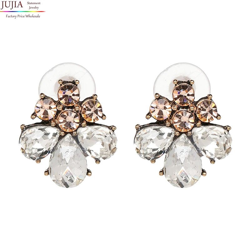 

JUJIA 8 colors women statement unique earrings fashion small simple crystal Earrings for women jewelry wholesale