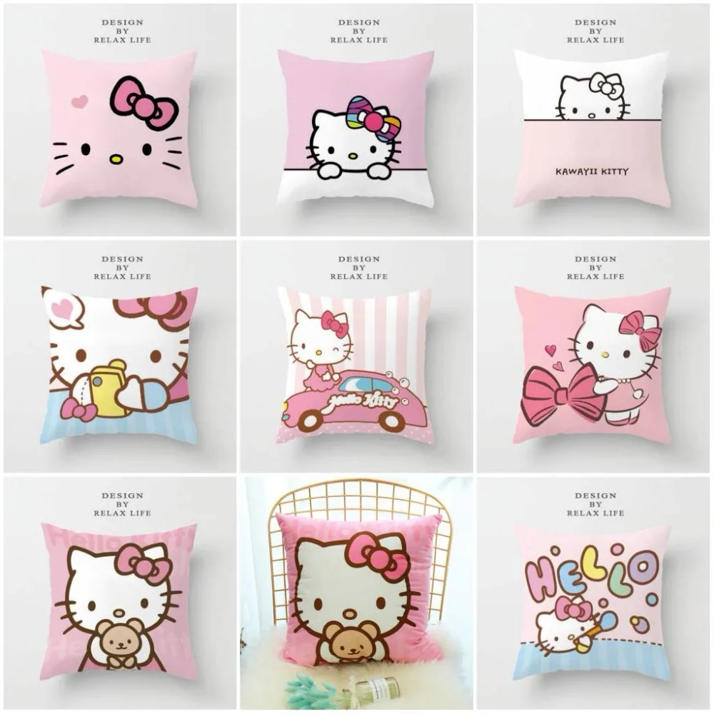 

Home Textile Pink Pillowcase Cute KT Printing Cartoon Fashion Personality Hello Kitty Cat Cushion Cover Plush Girls Pillowcase