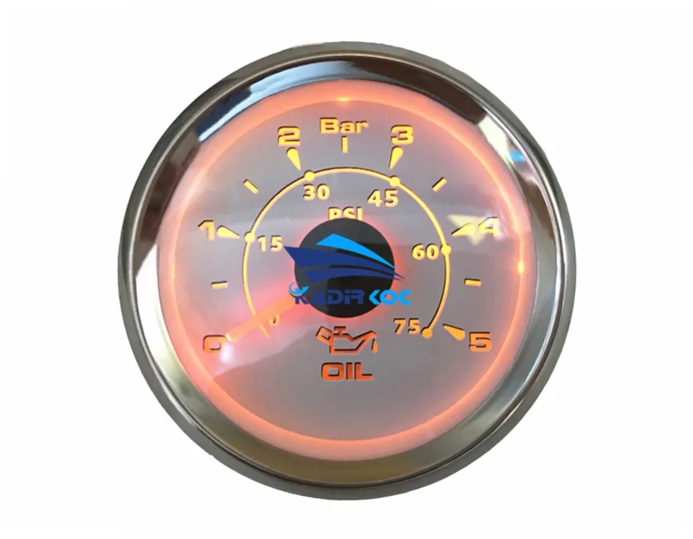 1 шт. Новое поступление 52 мм 0-5Bar масла Давление датчики 0-75psi ЖК-масло Давление метров 316L ободок Водонепроницаемый для автомобиля грузовик лодка яхта