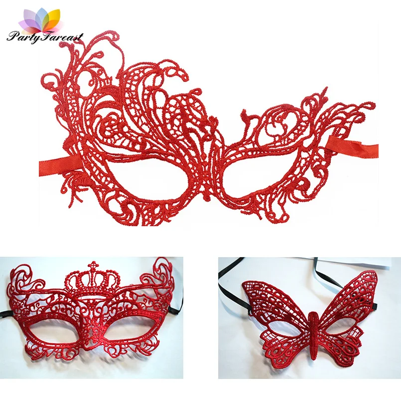

PartyFareast Red Cosplay Lace Masks for Women Girls Sexy Party Props Lace Mask for Carnival Party Decoration Female Mask Decor
