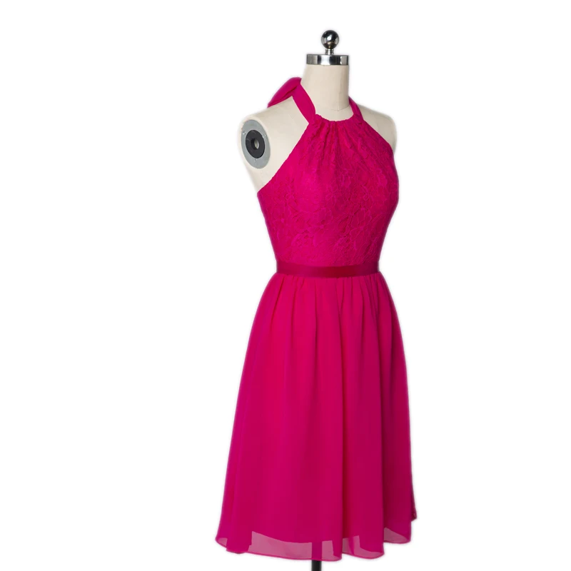 Elegant Rose Red Lace Backless Short Evening Bridesmaid Dress