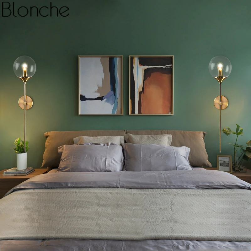 Lâmpada de Parede de Vidro Luminárias para Home Adesivos de Parede do Banheiro Ouro Moderna Levou Decor Quarto Espelho Luzes Nordic Luminária Interior E14 2 Cheap Luminárias de parede