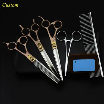 

Custom 5 kit japan steel 7 inch rose Pet dog grooming hair cutting scissors cut shears thinning barber hairdressing scissors set