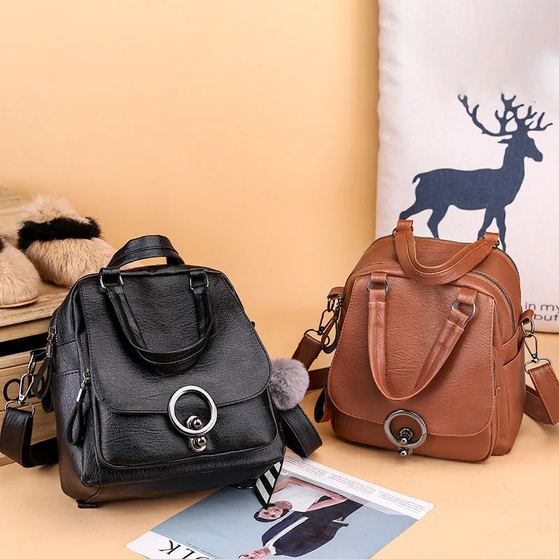 Mochila De cuero marrón mujer marca de cremallera Casual Mochila chicas adolescentes de la escuela Mochila saco un dos Mochila XA213H