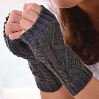 Женские перчатки Стильные теплые зимние перчатки женские вязаные крючком перчатки из искусственной шерсти теплые митенки без пальцев, gants femme