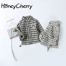 Корейская хлопковая рубашка в клетку для малышей, пальто для мальчиков и девочек, школьные блузки для девочек, детская блузка для девочек